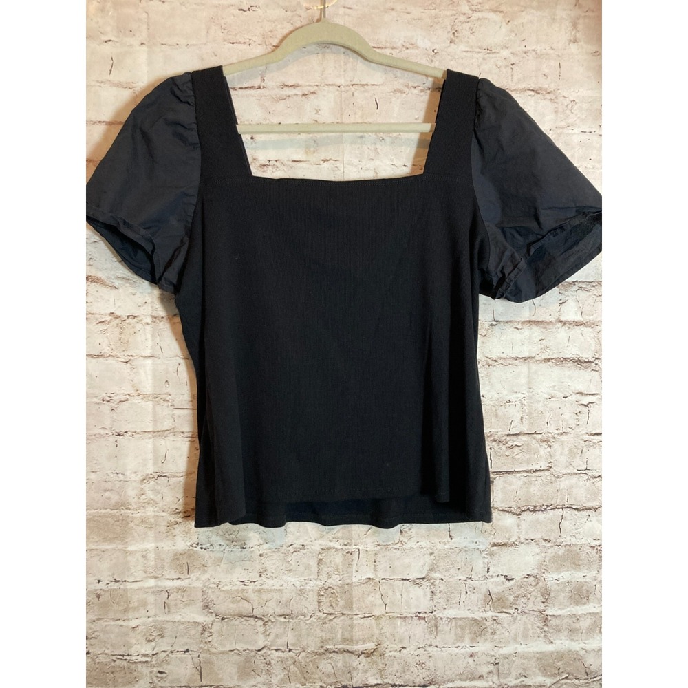 1. State Crop Top Womens 2X Black Ribbwed Puff Sleeve Cropped Whimsigoth Grunge